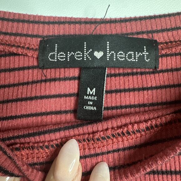 Y2k Derek Heart Long Sleeve Top Sz Medium Stripe Knit Ribbed Lettuce Hem Grunge - Picture 6 of 7